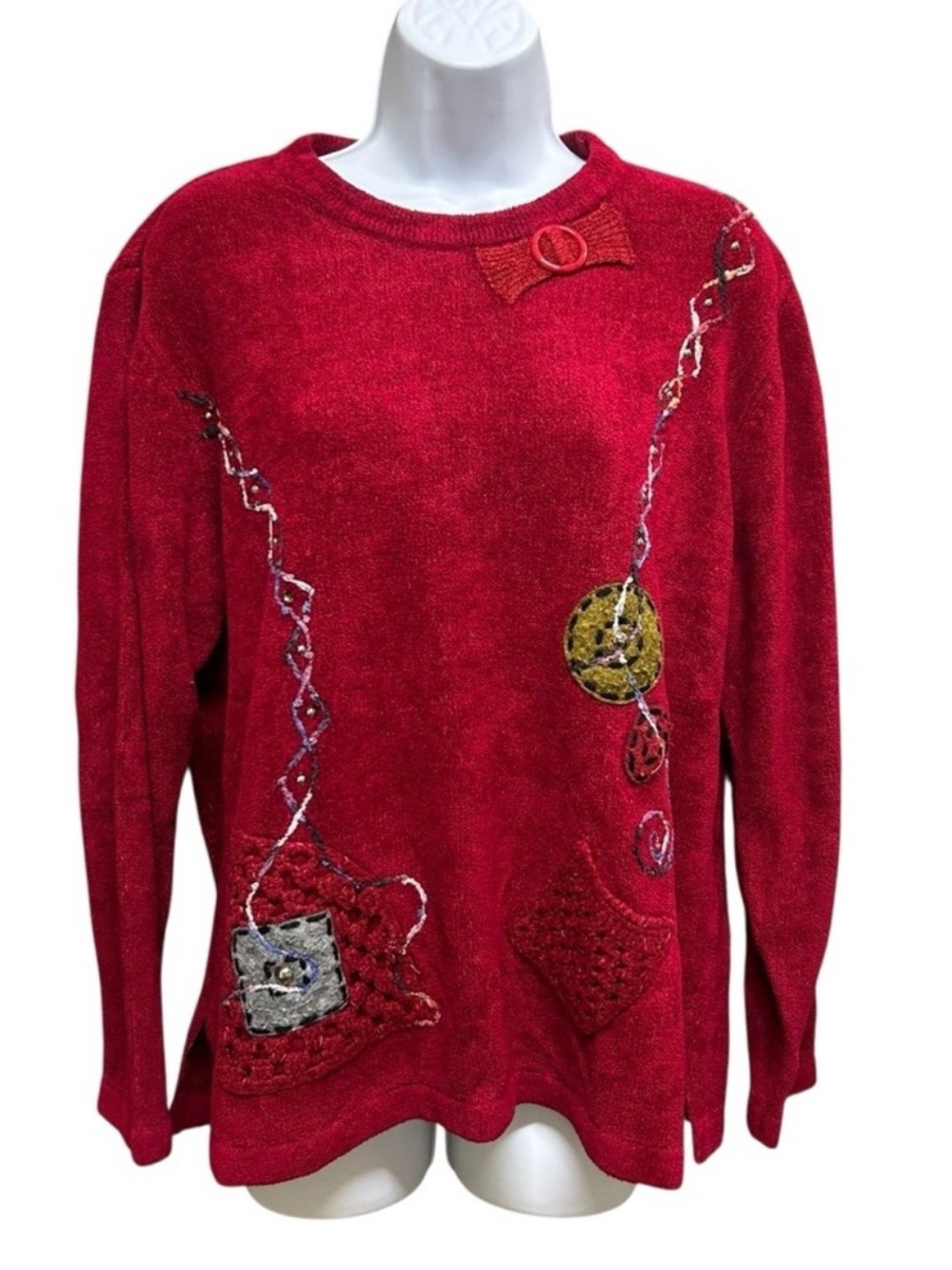 Moffi Artsy Knit Pullover Sweater Red Size XL